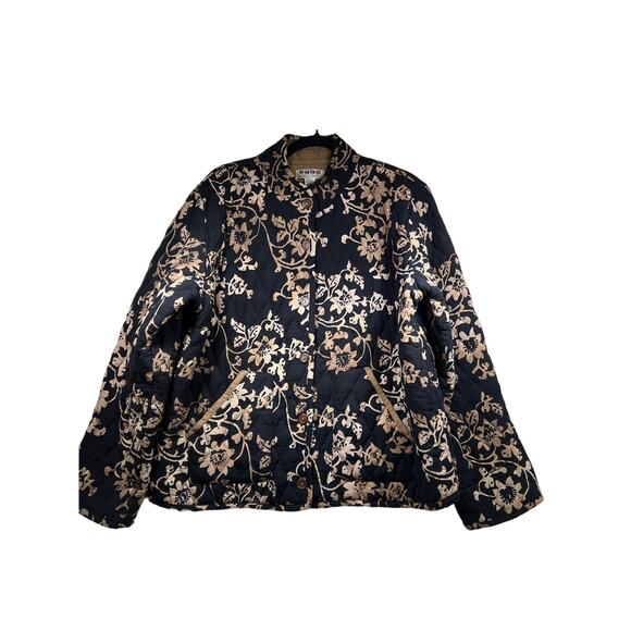 Vintage Nomadic Traders Black Tan Floral Paisley Quilted Jacket Womens Larges - Picture 1 of 13